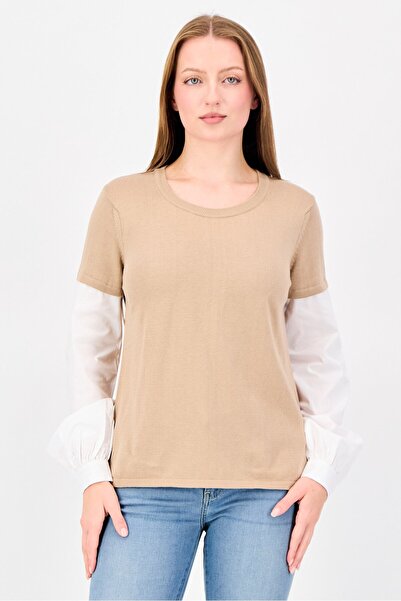 Trussardi Women Crew Neck Long Sleeve Two Tone Sweater, Multicolor