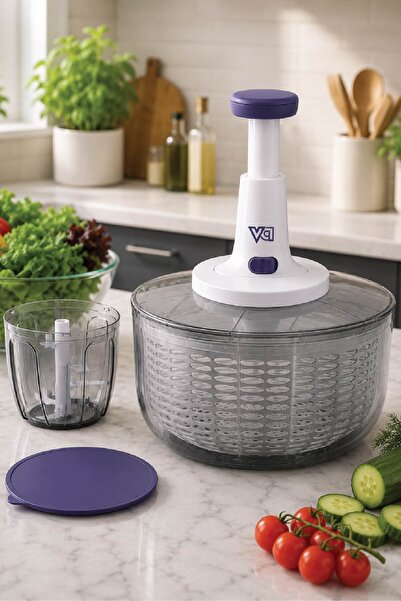 VİP AHMET Chef 5 Bıçaklı Manuel Rondo 900 ML & Salata Kurutucusu - Meyve , Ye...