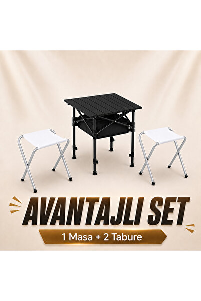 Store MYClass Flex Table & Dual Tabure Kamp Seti (1 Masa + 2 Sandalye)