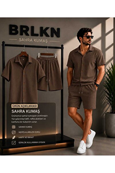 BRLKN Men's Summer Short Sleeve Sahra Shirt Shorts Set