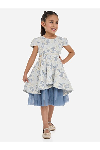 Victor and Jane By Styli Girls Jacquard Festive Dress with Bow Belt