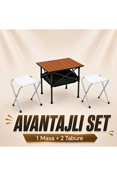 Store MYClass Flex Table & Dual Tabure Kamp Seti (1 Masa + 2 Sandalye)