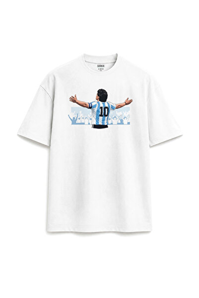 Darkia Argentina Maradona Printed Special Design Relax Fit White T-Shirt