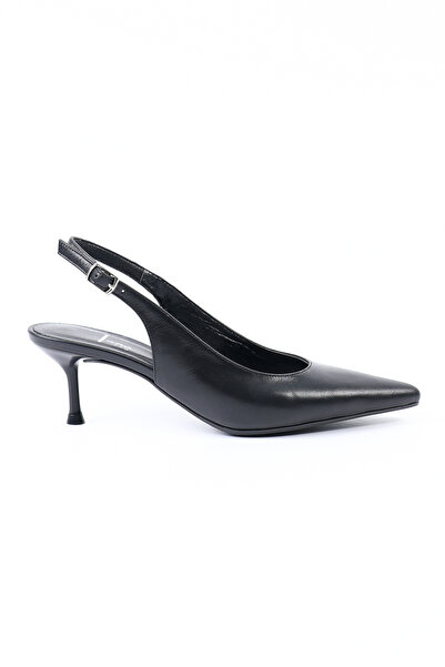 Tuna Genuine Leather Black Back-Strapped Heeled Women's Shoes - Z8583