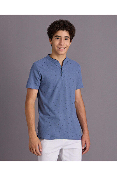 REDTAG Senior Boys Blue Printed Polo T-Shirt