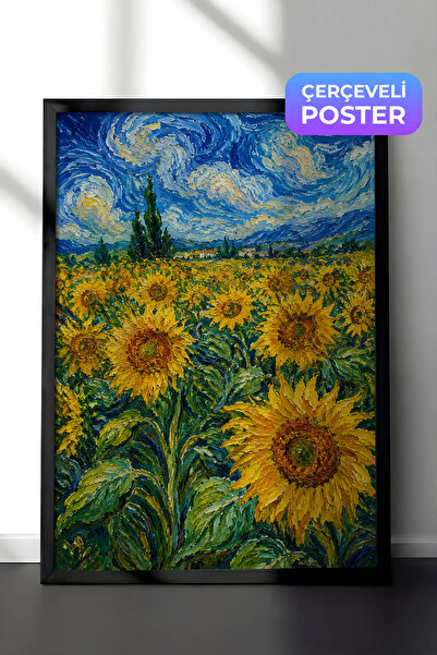 Zestia Pictură murală inspirată de Van Gogh, câmp de floarea-soarelui, efect ...