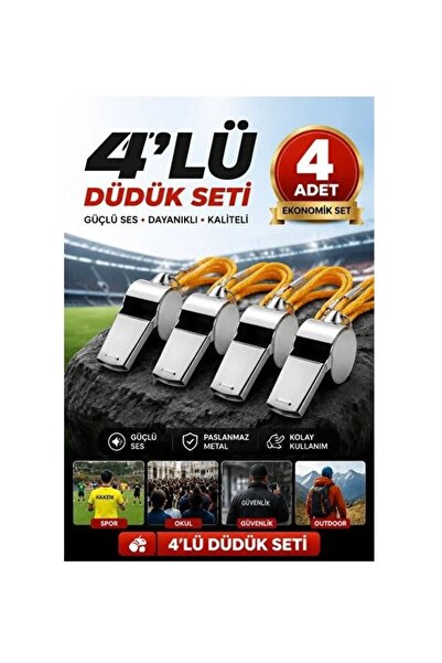 kar-bul 4'lü Paslanmaz Metal Deprem Düdüğü Seti – Sarı İpli, Acil Durum, Hake...
