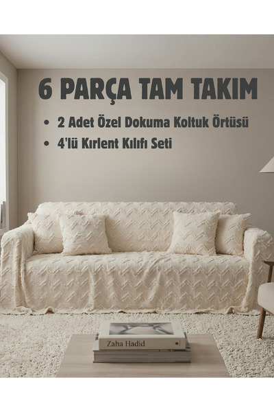 ELİTE COLLECTİON 6 Parça Koltuk Örtüsü ve Kırlent Kılıfı Seti – 2'li 170x210 ...