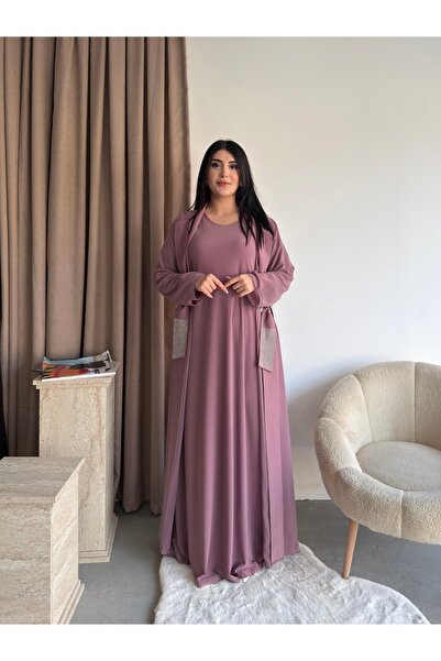 Miss Rosemoon Yeni Sezon Büyük Beden Tesettür 2’li Elbise Takım – Uzun Hırka ...