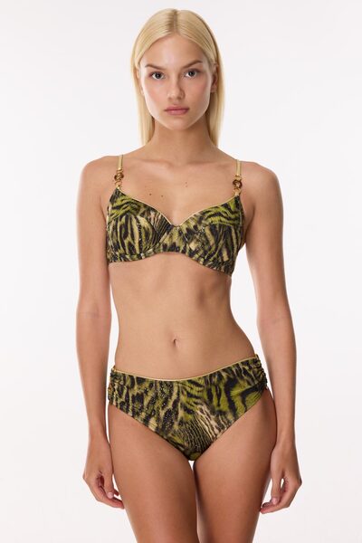 AYYILDIZ 5630 Yeşil Simli Leopar Balkonet Bikini Takımı