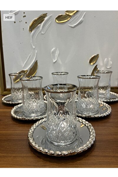 P&ORA PREMIUM KITCHEN PRODUCTS Hasir Desen Odi̇n Silver Tea Set of 6