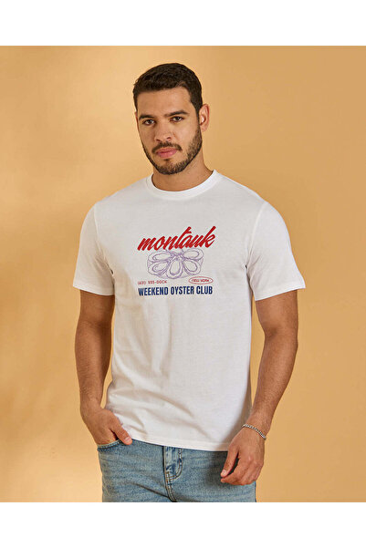 REDTAG تي شيرت رجالي أبيض برسومات جرافيكية