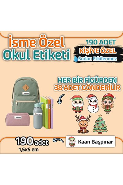 Kapbirhediye Okul Etiketi Isme Özel Kalem Defter Etiketi Yılbaşı Temalı 190 Adet