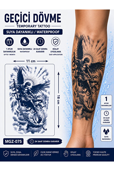 medink tattoo 1 Ay Kalıcı Sonradan Kararan 11X 18 cm Melekler savaşı model ge...