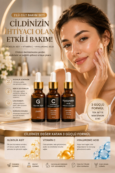 Puredermine Glikolik Asit, Vitamin C ve Hyaluronic Acid 3'lü Cilt Bakım Seti ...