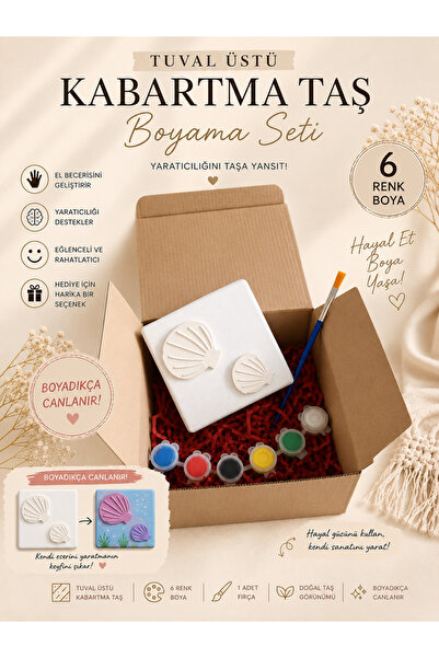 Floroon gift Tuval Üstü Kabartma Taş Boyama Seti | Deniz Kabuğu Figürlü 10x10...
