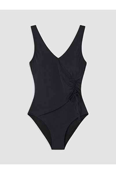 LC Waikiki Vizyon New Season Black Drawstring Women's Gathering Swimsuit
