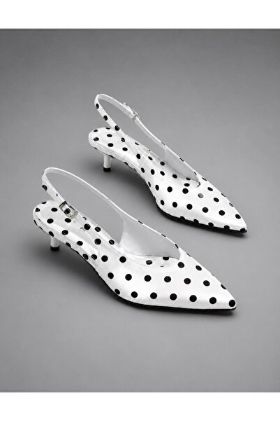redtan Women's White Black Polka Dot Pointed Toe Thin Heeled Shoes