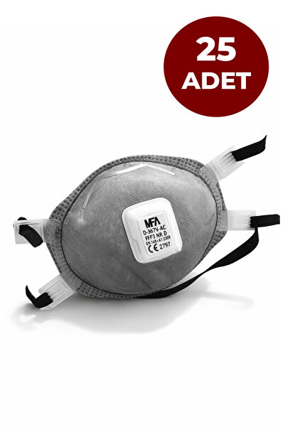 MFA FFP3 Aktif Karbon Filtreli Ventilli İş Güvenliği Maskesi 25 ADET - D367VAC