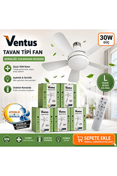 instatech Kumandalı Tavan Tipi Fan LED Işıklı 30W Sessiz 5 Kanatlı Tavan Vant...