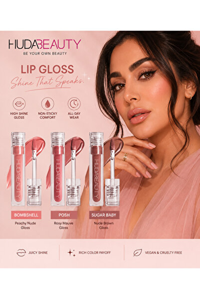 Huda Beauty 3sets Faux Filler Extra Shine Lip Gloss BOMBSHELL,POSH,SUGAR BABY