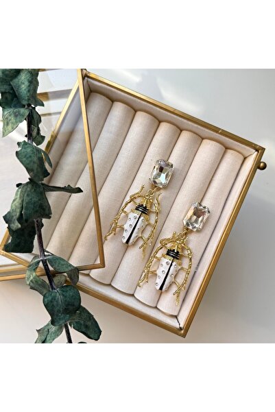 Alice İsstanbul White Ladybug Earrings with Crystal Stone