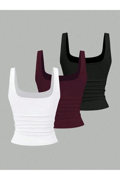 PENGORA 3-Piece Women's Strappy Body Crop Athlete Basic Square Neck Flexible ...