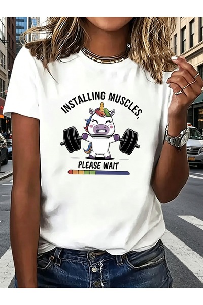12 Teknoloji Womens Casual Sport Crew Neck T-Shirt with Cute Unicorn Lifting ...