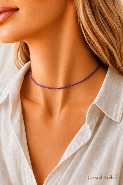 Crystal Atelier Adjustable Purple String Necklace Choker and Bracelet Set