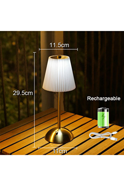 choice2 White Small Pleated Table Lamp USB Rechargeable Nightstand Lamp Cordl...