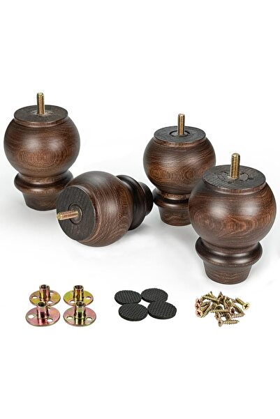 Choice 4 Inch 10cm 4" Wooden Furniture Legs 4PCS Brown Solid Wood Feet for So...