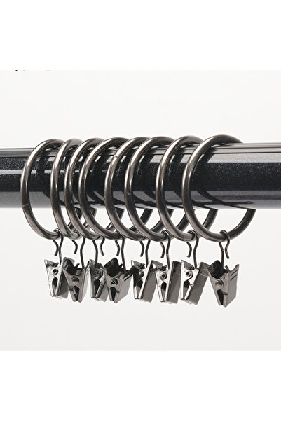 Choice6 Dark Grey 20pc 20 Pack Curtain Rings with Clips, Drapery Clips with R...