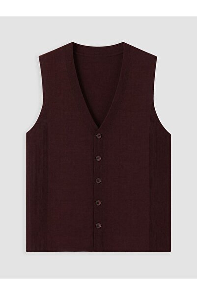 LC Waikiki Lcwaikiki Classic Claret Red Regular Fit V-Neck Men's Knitwear Vest