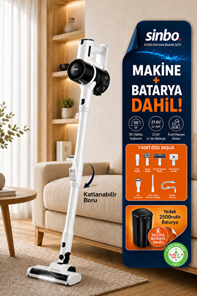 Sinbo SVC-8634 Kablosuz Dikey Şarjlı Süpürge Evcil Hayvan Seti + Ekstra Batarya