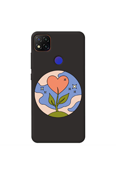 Other Xiaomi Redmi 9c Hearted Flower Black Colored Silicone TPU Θήκη