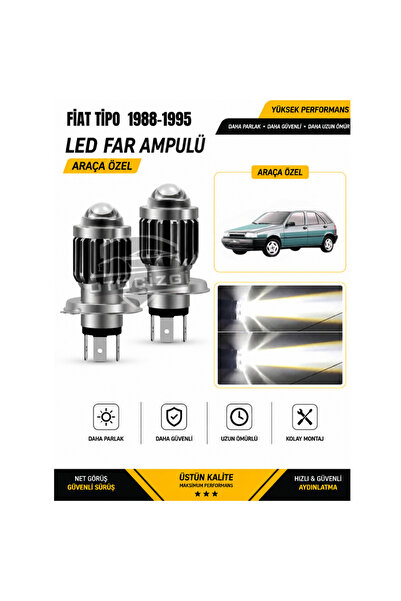 Oto Çizgi Fiat Tipo 1988-1995 H4 LED Far Ampulü Beyaz Işık Canbus Mini Lensli...