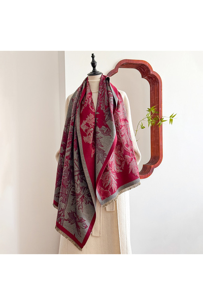 Choice4 Red Elegant Floral Jacquard Pashmina Shawl for Women Winter Thick War...