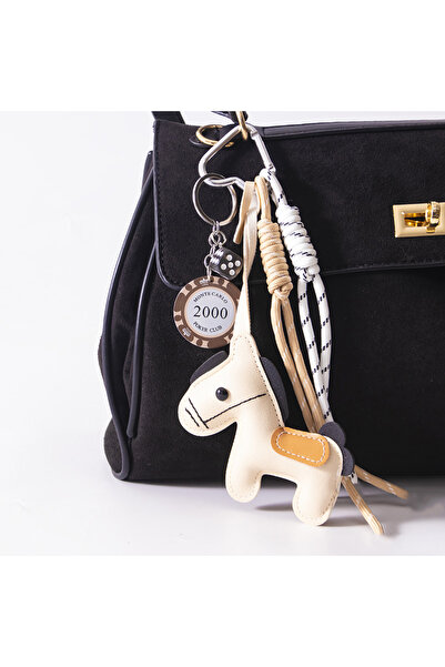 Choice1 beige 1 Piece Leather Pony Keychain Braided Rope Backpack Pendant For...