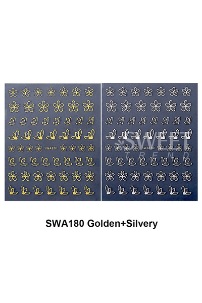 Choice SWA180 Gold Silver SWEET TREND-2pcs Simple Flower Nail Stickers Gold S...