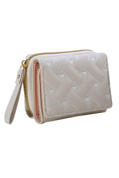 Choice5 creamy-white Women Wallet For PU Leather Fashion Embroidered Love Tri...