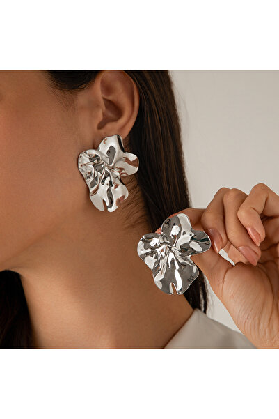 Choice Silver Color Goth Geometric Irregular Metal Petal Flower Stud Earrings...