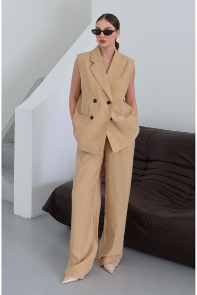 My Blog Set de pantaloni și vestă cu patru nasturi, culoare muștar - 2y9568
