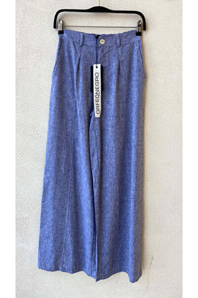Orfeo Negro Blue High Waist Wide Leg Pleated Linen Trousers