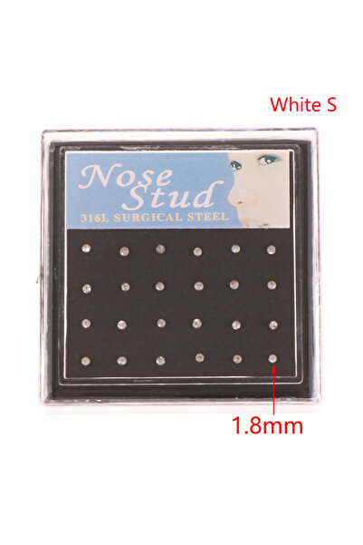 choice2 White S 24 Pcs/Box Nose Ring Set Women Girl Rhinestone Stainless Surg...