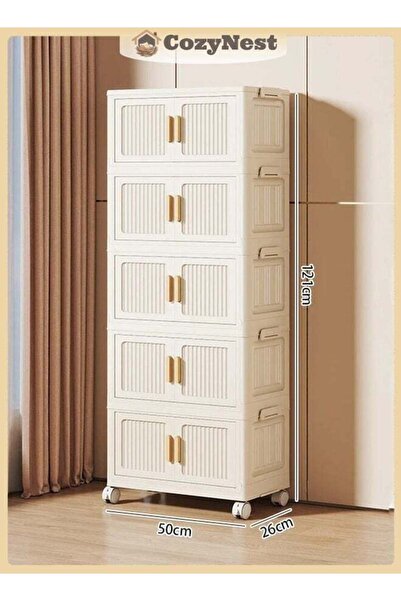 Generic CozyNest 5-Tier Foldable Plastic Storage Cabinet with Flip Doors and ...