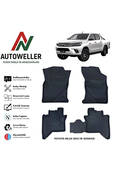 AutoWeller Toyota Hilux 2015 Sonrası Havuzlu Oto Havuzlu 3D TPE Oto Paspas Ta...