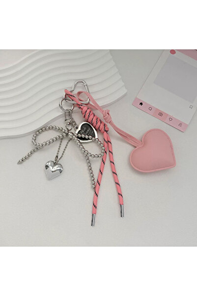 Choice3 pink INS Bag Key Chain Korean Style Bow Phone Pendant Chain Heart Cha...