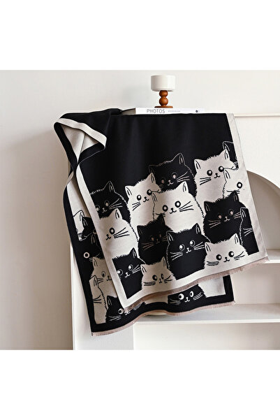 Choice4 black 2024 New Fashion Cute Cat Ladies' Jacquard Pashmina Cashmere Sc...
