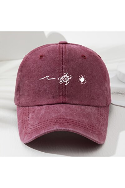 Choice1 Burgundy Wave turtle sun printed baseball cap,retro style for men and...