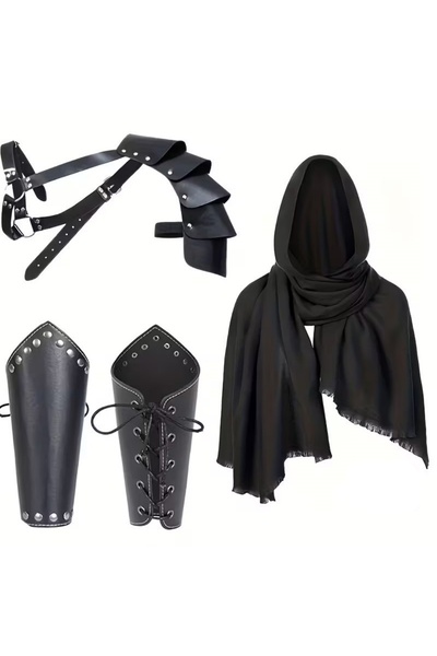 Choice1 StyleF 4PCS 1/4PCS Men Vintage Medieval Knight Hooded Cloak Scarf Ren...